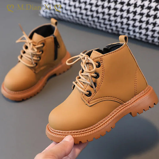 New Autumn Children Leather Boots Boys Shoes Kids Fashion Boots Baby Ankle Snow Boots Sports Sneakers Winter Shoe for Girl Kids