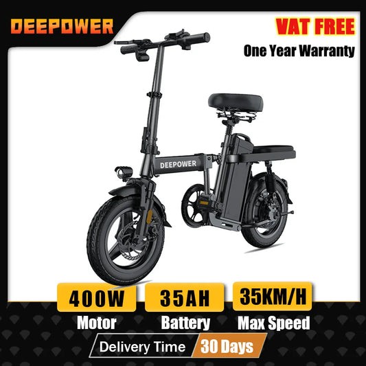 DEEPOWER 400W Mini Adults Electric Bike Bicycle 48V 30AH 14 Inch Fat Tire Folding Electric E Bikes Mountain EBS Brake Ebike