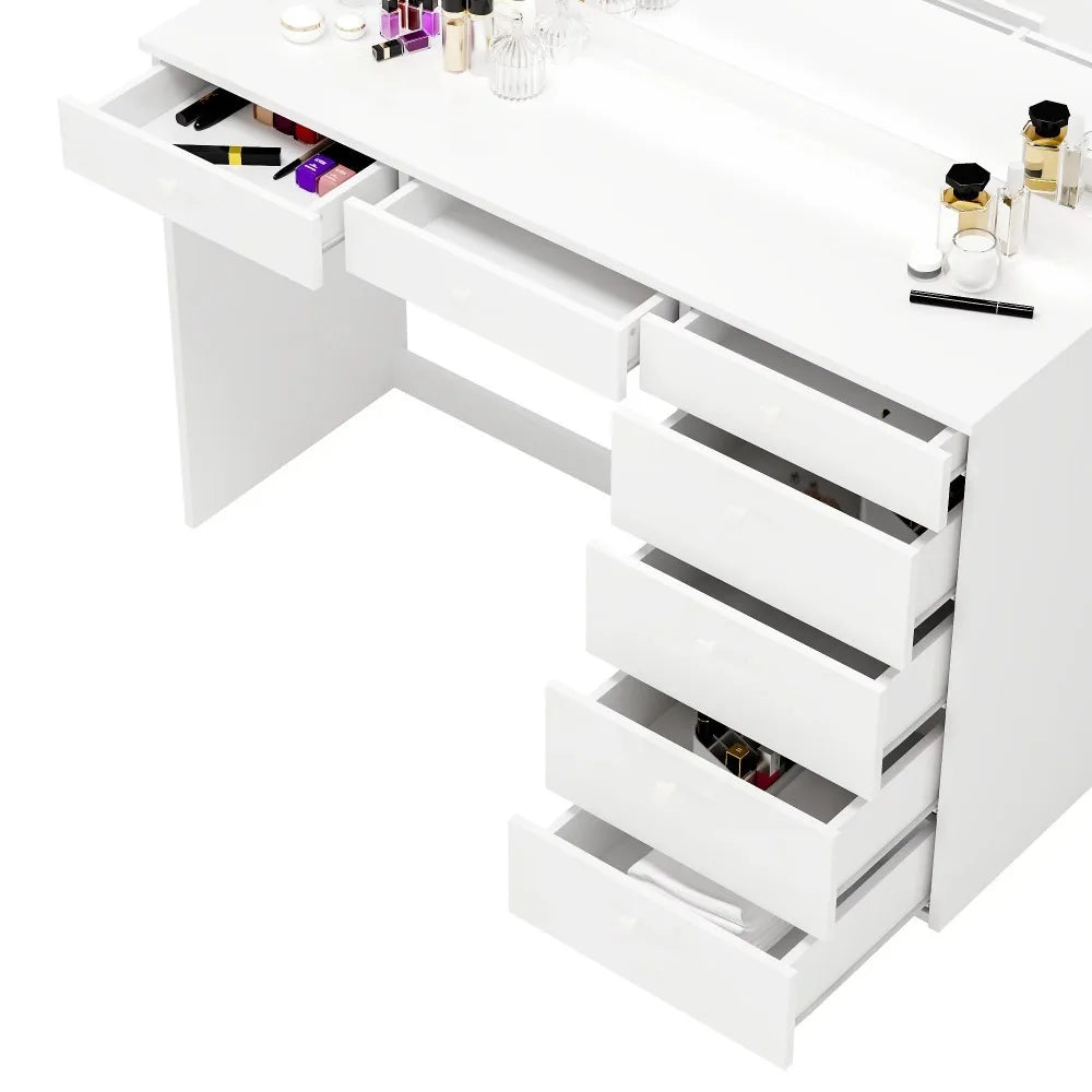 Ember Interiors Peggy Modern White Painted Vanity Table with Lights - Makeup Vanity Desk for Bedroom, Vanity Table with Mirrors