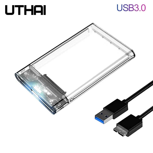 3.0/2.0 HDD Enclosure  2.5inch SATA SSD Hard Drive Case with 5Gbps Transfer Speed and Transparent Design Mobile External Housing