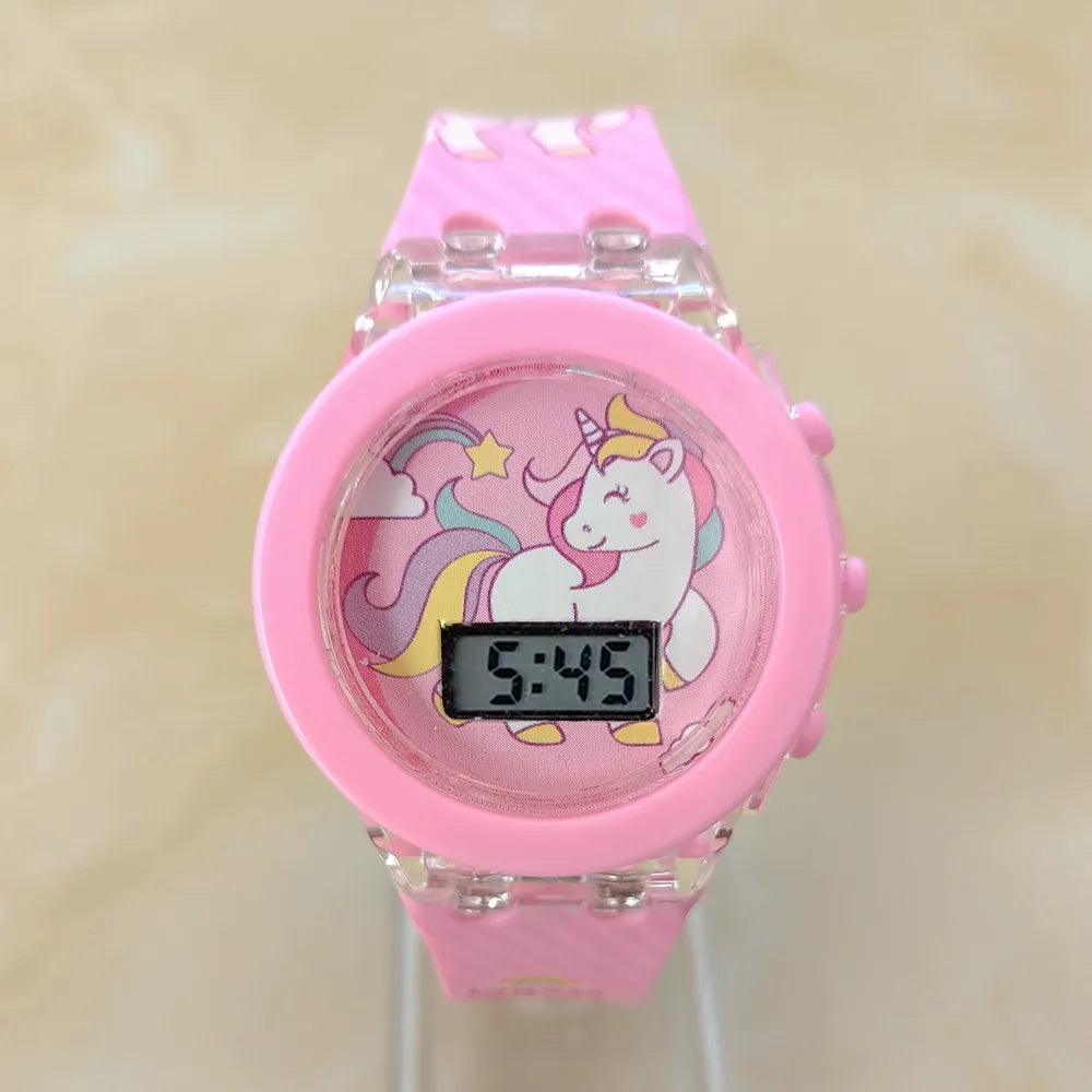 Girls Kids Children Cartoon Unicorn Collection Digital Electronic Flash Glow Up Light Colourful Birthday Party Gifts Watches