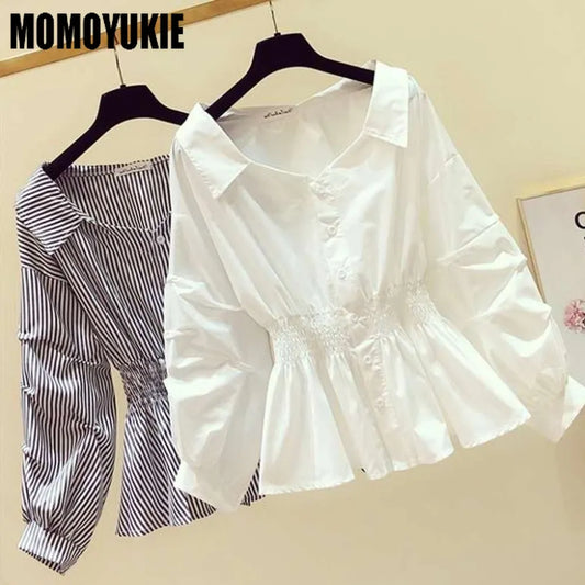 elegant Women's shirt Sexy shirts & blouses Blusas Casual Shirts Lady Tops blouse Women 2023 summer Long puff Sleeve White top