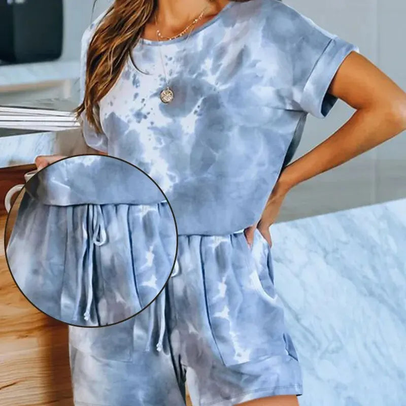 New Comfort Round Neck Loose Large Size Tie-Dye Pajama Set Women's Home Wear Ventilate Pajamas Two-Piece Set