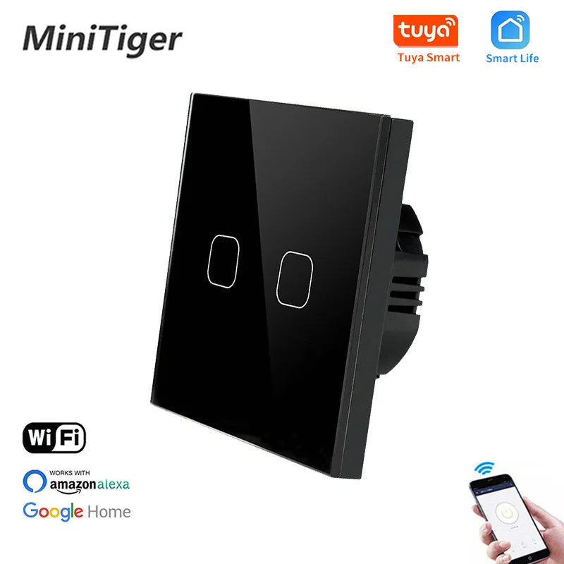 Minitiger EU Standard 1/2/3 Gang Tuya/Smart Life WiFi Wall Light Touch Switch Neutral Wire Wireless Control Touch Light Switch