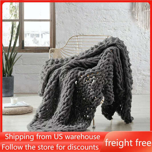 Blankets for Decorative Sofa Free Shipping Blanket Dark Gray Hand Knit Chenille Chunky Knit Throw Warm Winter Blanket 50" x 60"