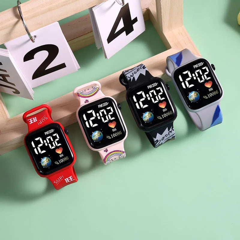 Hello Kitty Cartoon Printed Button LED Electric Watch Teenager Fashion Personality Stitch Printed Square Electronic Watch