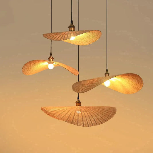 ZK50 Creative Natural Bamboo Woven Art Chandelier Special-shaped Ceiling Hanging Wire Chandelier Living Room Dining Room LampE27