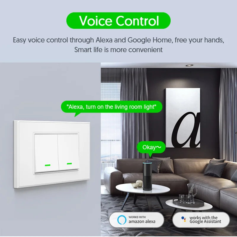 Tuya Wifi Push Button Smart Switch No / With Neutral Optional 1/2/3 Gang Smart Light Wall Switch Voice Control Alexa Google Home