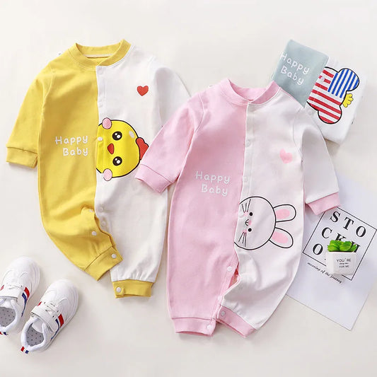 Newborn Spring Bodysuits Summer Sleep Clothes Infantil Thin Soft Pajamas Babies Girls Cute Printing Long Sleeve Jumpsuits