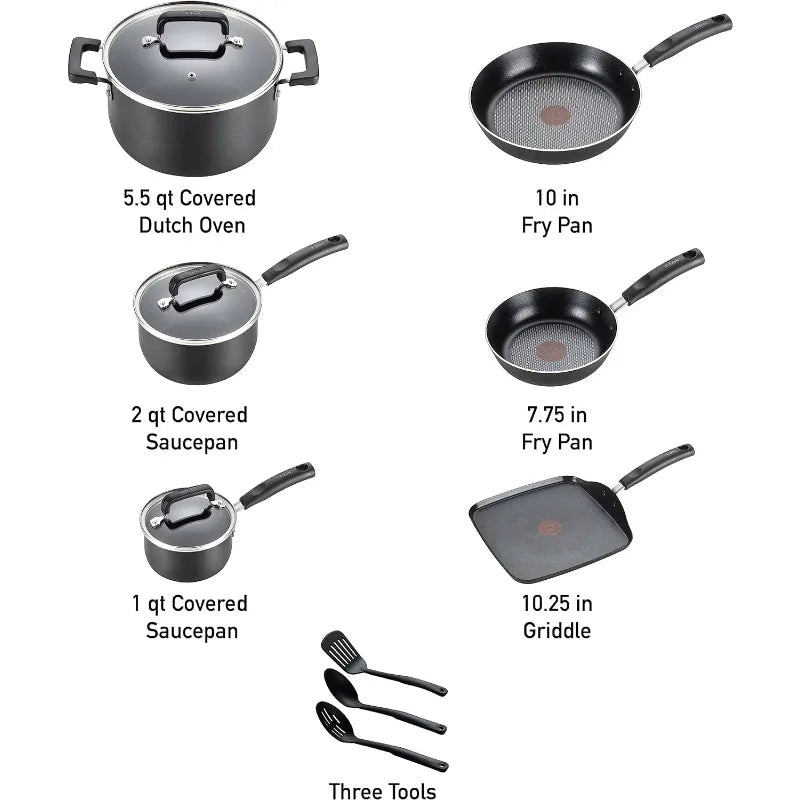 Signature Nonstick Cookware Set 12 Piece Pots and Pans, Dishwasher Safe Black