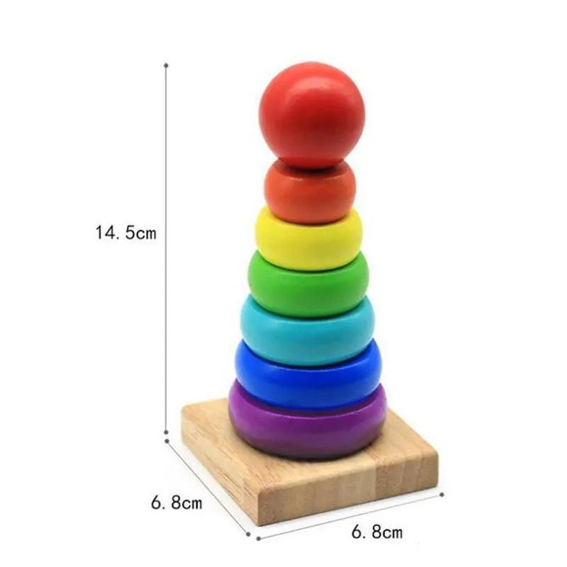 Wooden Kids Rainbow Tower Parent-child Fun Interactive Board Game Baby Size Color Early Education Puzzle Toys Montessori TMZ