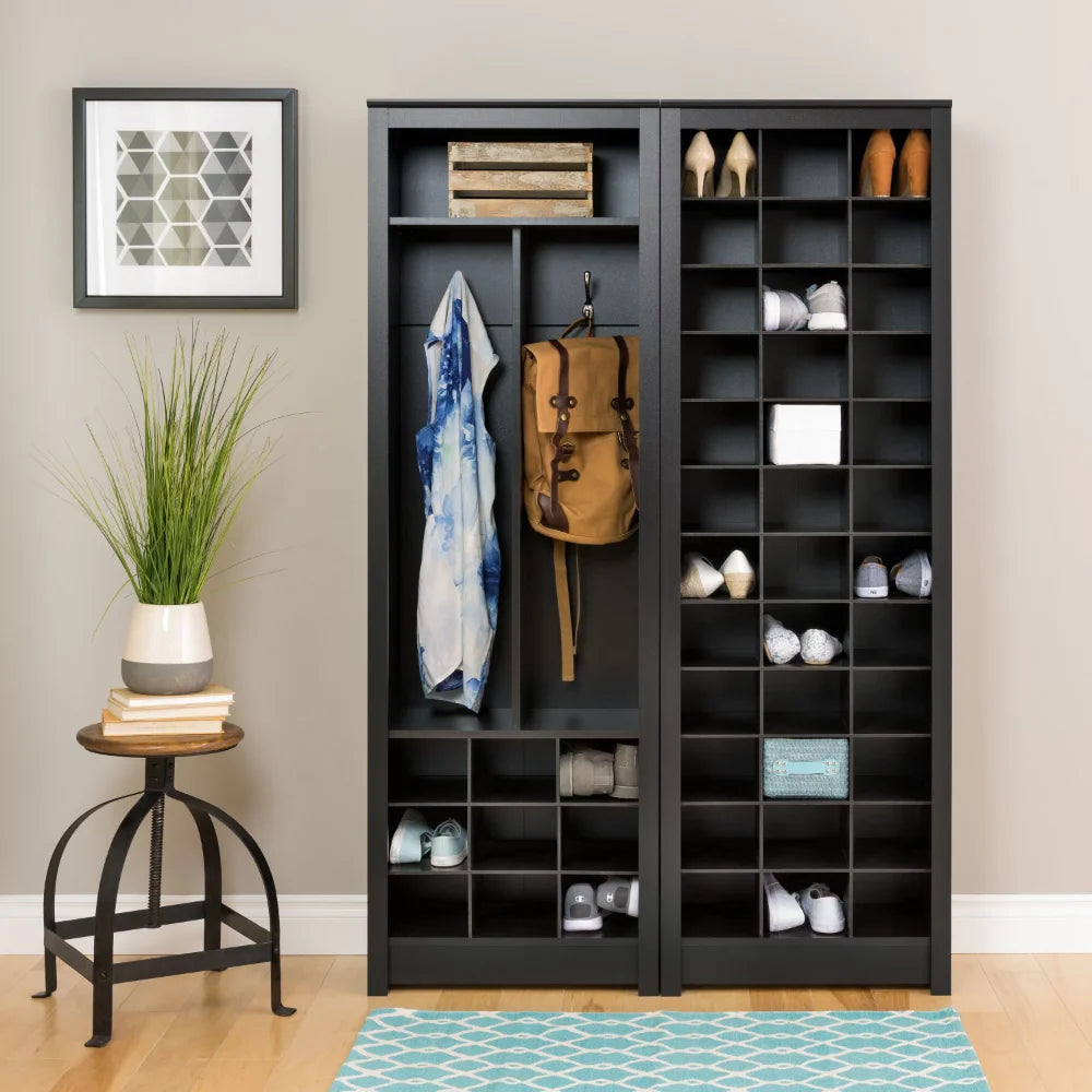 Prepac Space-Saving 36 Pair Shoe Storage Cabinet With Cubbies, Black bookshelves  shelf