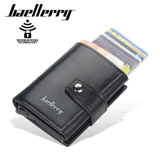 New RFID Blocking Protection Men Wallet ID Credit Card Holder  Leather Metal Aluminum Business Bank Cardholder Purse