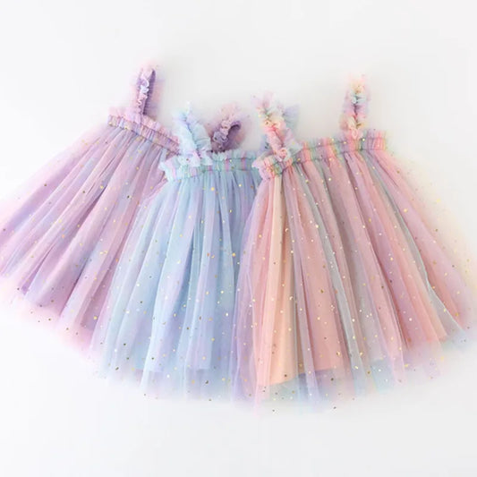 Toddler Girl Princess Dress Baby Rainbow Unicorn Tulle Costume Kids Summer Sleeveless Strap Dresses Newborn Birthday Party Cloth