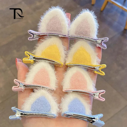 New Plush Cat Ears Hairpins Girls Cute Hair Clip Hair Accessories For Women Sweet Barrettes Hair Tie Kids Fashion Ornaments Gift