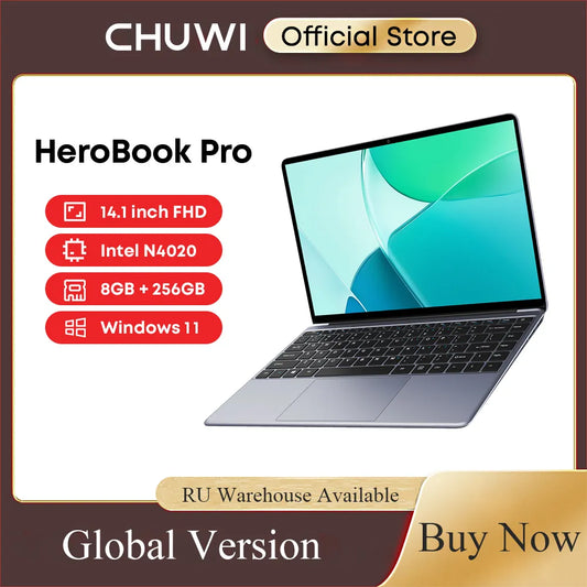 CHUWI HeroBook Pro Windows 11 Laptop 14.1-inch FHD Display Intel Celeorn N4020 CPU LPDDR4 8GB 256GB SSD 38Wh Computer PC