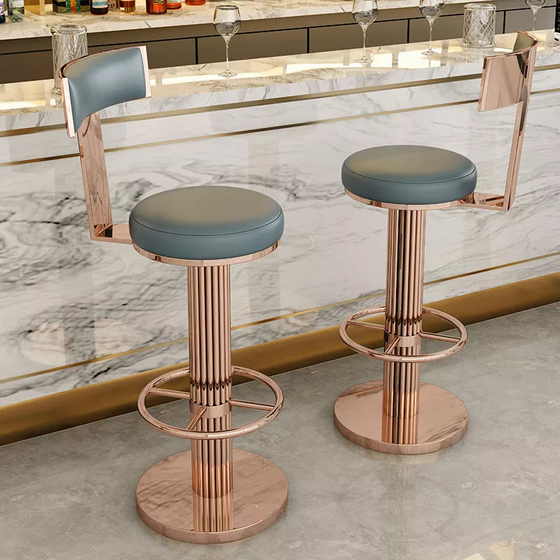 Counter Height Bar Stools with Back, Modern Adjustable Swivel Chair with Polished Rose Stainless Steel Legs for Kitchen Counter