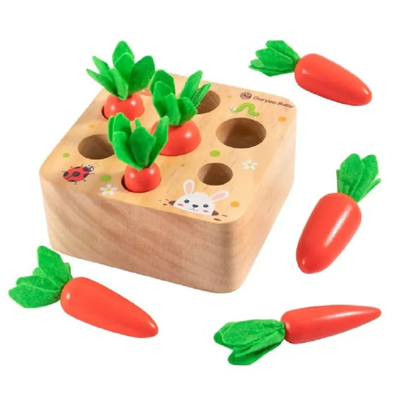 Montessori Toys for 1 Year Baby Pull Carrot Set Game Kids Wooden Toy Shape Sorting Matching Puzzle Educational Toys for Children