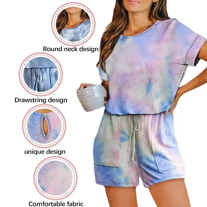 New Comfort Round Neck Loose Large Size Tie-Dye Pajama Set Women's Home Wear Ventilate Pajamas Two-Piece Set