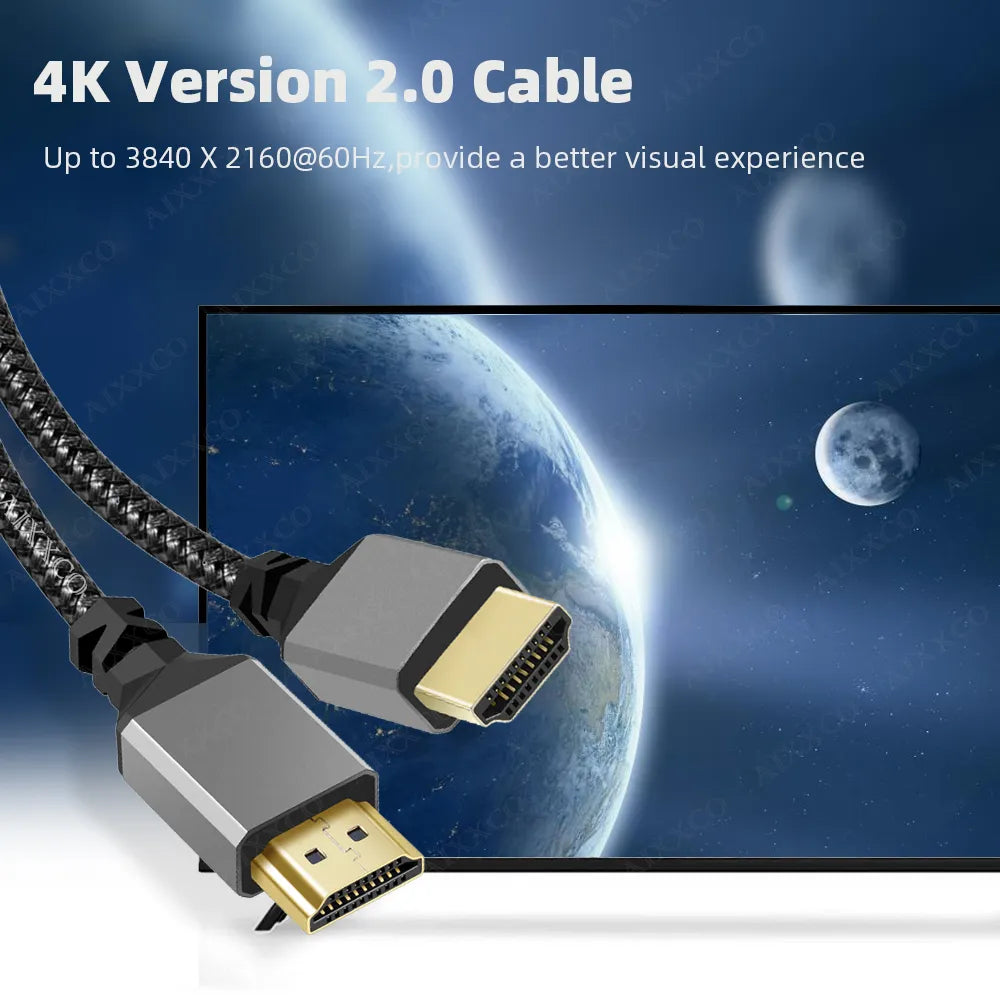 AIXXCO HDMI-compatible Cable 4K 60Hz Male to HDMI-compatible Male for PS3/4 Projector TV Box Laptop Monitor Cable