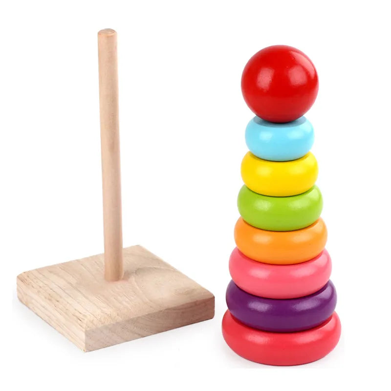 Wooden Kids Rainbow Tower Parent-child Fun Interactive Board Game Baby Size Color Early Education Puzzle Toys Montessori TMZ