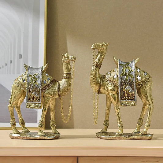 Luxury Golden Camel Statue Arab Camels Figurines Desktop Decoration Animal Miniature Ornaments Home Living Room Decor Crafts