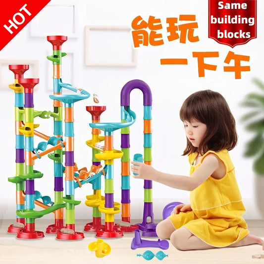 Marble Run Race Track Building Blocks Kids 3D Maze Ball Roll DIY Coaster Set Christmas Creativity festival birthday Kid gift Toy