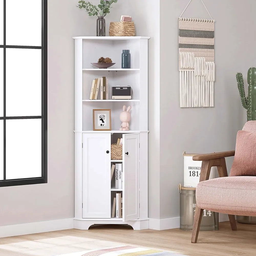 Spirich Bathroom Tall Corner Cabinet, Floor Storage Cabinet with Doors and Adjustable Shelves, Freestanding Corner Cabinet