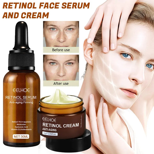 2PCS Retinol Face Cream Set Wrinkle Remover Anti-Aging Firming Lifting Fade Fine Lines Serum Whitening Moisturizing Skin Care