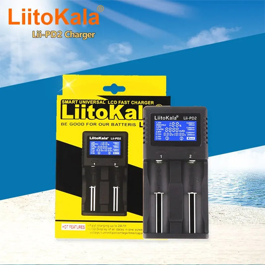 LiitoKala Lii-PD2 18650 Battery Charger for 3.7V Li-ion 18650/18500/16340/26650/21700 /20700/18350/CR123A 1.2V Battery+Car