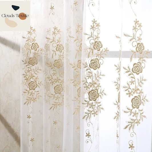 Luxury Modern Rose Curtains for Living Room Floral Design Tulle Window Sheer Curtain for Bedroom Kitchen Window Screening Yarn