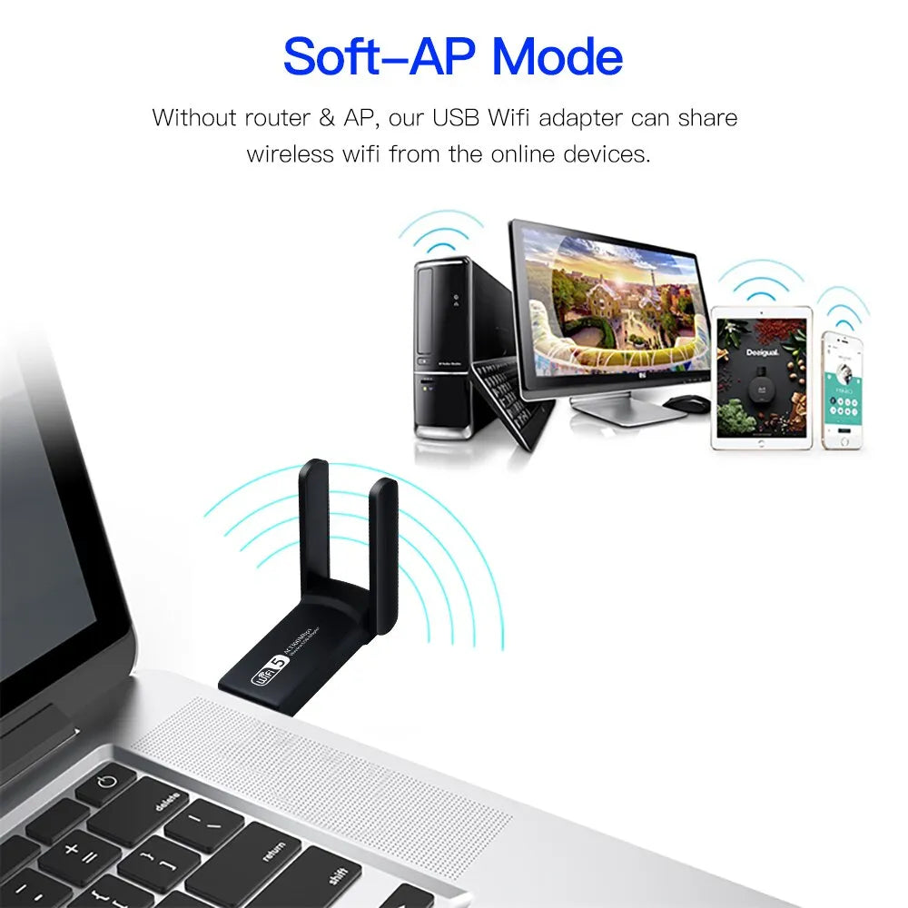 1300Mbps USB3.0 WiFi Adapter Dual Band 2.4G 5Ghz Wireless WiFi Dongle Antenna USB Ethernet Network Card Receiver For PC