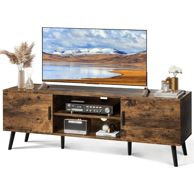 SUPERJARE TV Stand for 55 Inch TV, Entertainment Center with Adjustable Shelf, 2 Cabinets, TV Console Table, Media Console, Soli