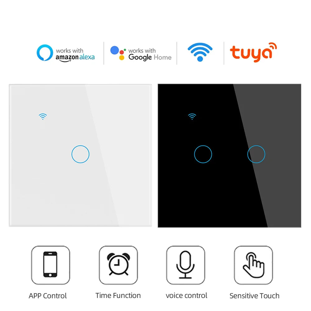 Smart Switch EU WiFi Smartlife Neutral Wire/No Neutral Wire Touch Light Switch 220V Works With Alexa Google Home 1/2/3/4 Gang