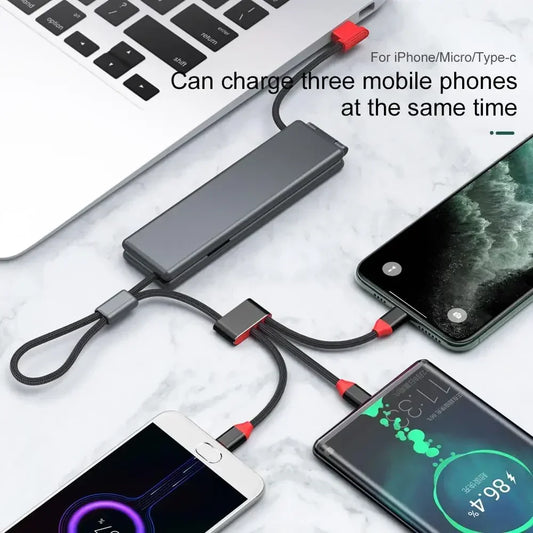 Eary Foldable Portable 3 in 1 Charing USB Cable For iPhone Micro Type C Compatible with Huawei Xiaomi