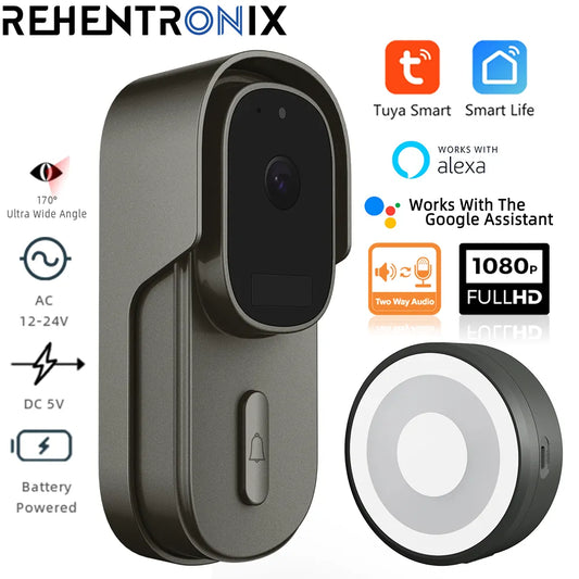 Tuya Video Doorbell WiFi Wireless Wired Door Bell DC AC Battery Powered 1080P 2MP Waterproof with Alexa Google Door bell Camera