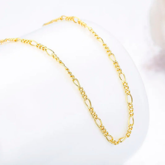 Yellow Gold Color Figaro Chain Choker Short Necklaces for Women Girls Boys Kids Baby Children Jewelry Anti allergy Gift 14" 35cm