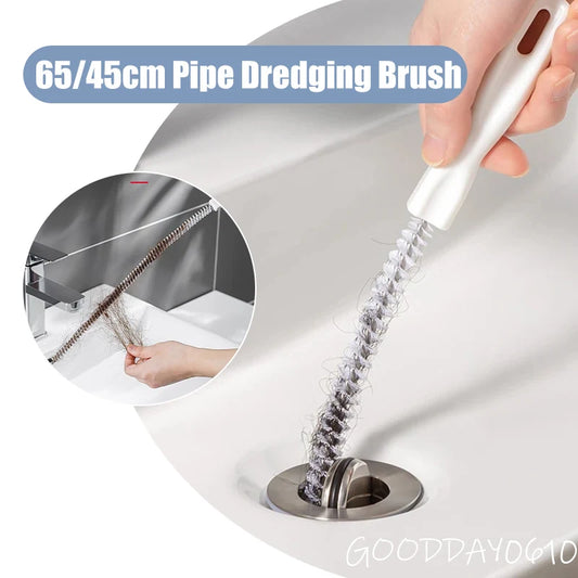 65/45cm Pipe Dredging Brush Bathroom Hair Sewer Sink Cleaning Brush Drain Cleaner Flexible Cleaner Clog Plug Hole Remover Tool