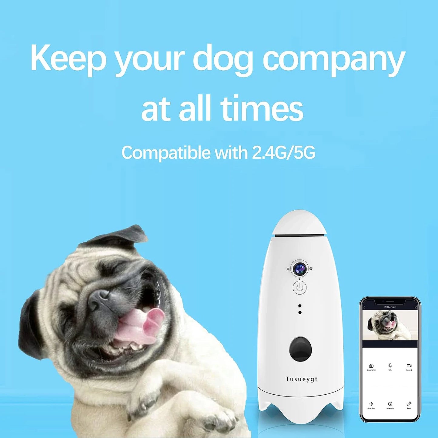 Smart 1080p Dog Camera with Treat Dispenser 180°View Pet Treat Tossing Dog Camera with Phone App 2 Way Audio Android&iOS