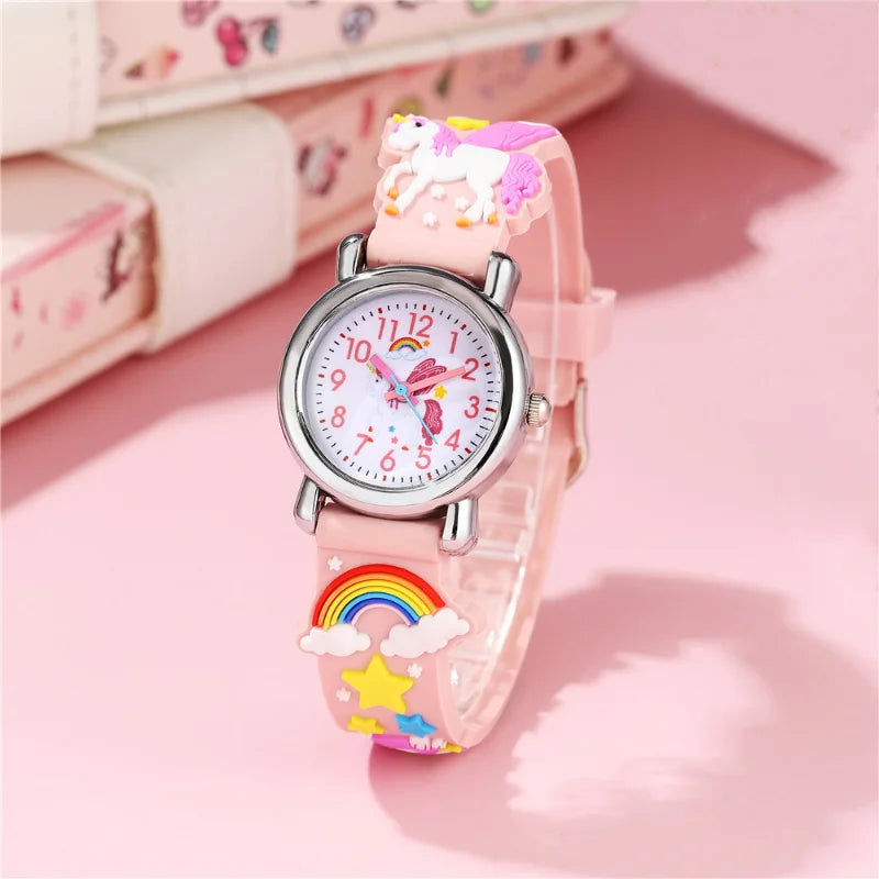 Casual Cute Kids Watch Kawaii Cartoon 3D Unicorn Pink Silicone Girl Arabic Digital Quartz Wristwatches Children Relojes Bracelet