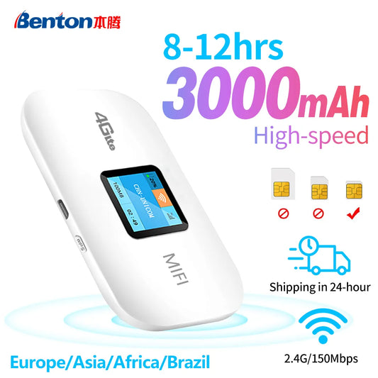 Benton 4G Lte Wifi Router Wireless Portable Unlock Modem Mini Outdoor Hotspot 150mbps Pocket Mifi Sim Card Slot Repeater 3000mah