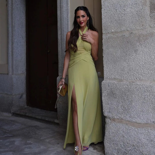 Suninheart Summer Halter Green Dress Elegant Maxi Formal Occasion Dress Backless Birthday Night Party Dresses Women 2023