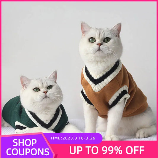 College Style Cat Sweater Winter Warm Cat Clothes for Small Medium Cat Puppy Cat Vest Chihuahua French Bulldog Yorkie Coat