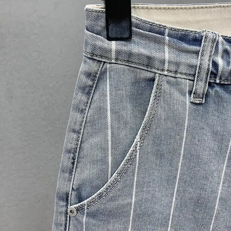 High Quality Stretch Striped Shorts Korean Version Men's Summer Thin Shorts Casual Travel Trend Designer Five Point Jeans Shorts