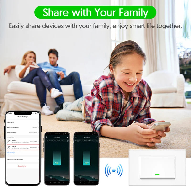 Tuya Wifi Push Button Smart Switch No / With Neutral Optional 1/2/3 Gang Smart Light Wall Switch Voice Control Alexa Google Home