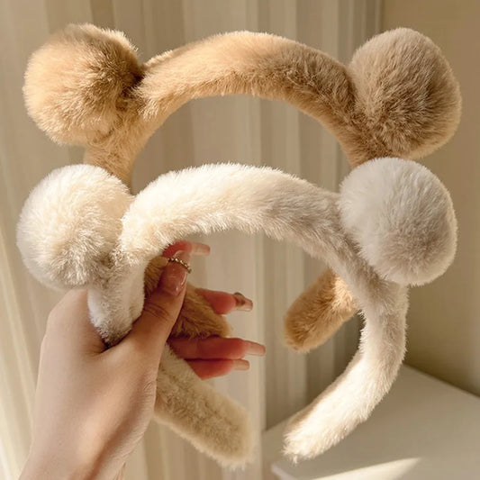 Plush Headband Cute Bear Ear Hariy Headhoop Women Spa Face Wash Anti -sliding Hair Holder Girls Cartoon Head Hoop Hairband Hoops