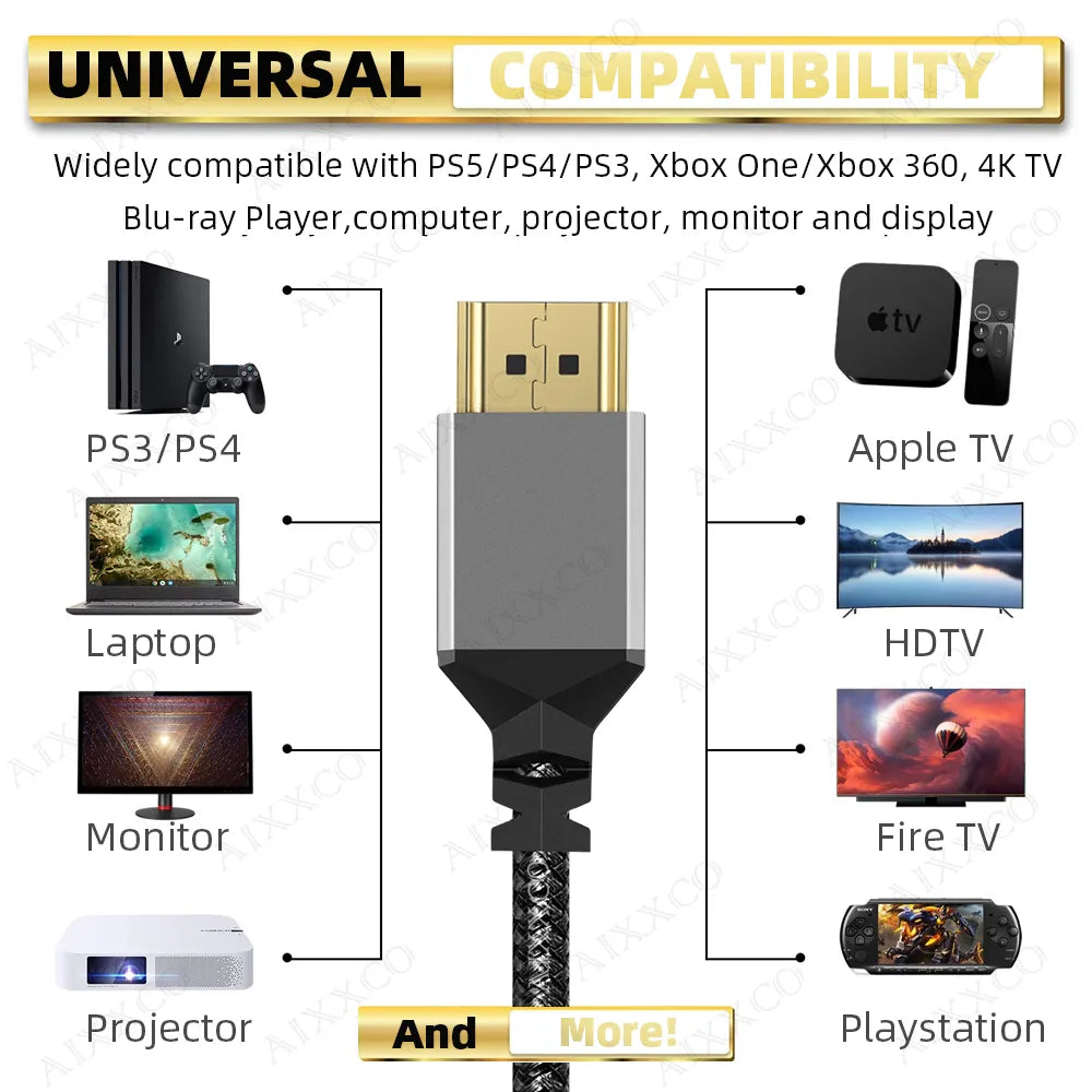 AIXXCO HDMI-compatible Cable 4K 60Hz Male to HDMI-compatible Male for PS3/4 Projector TV Box Laptop Monitor Cable