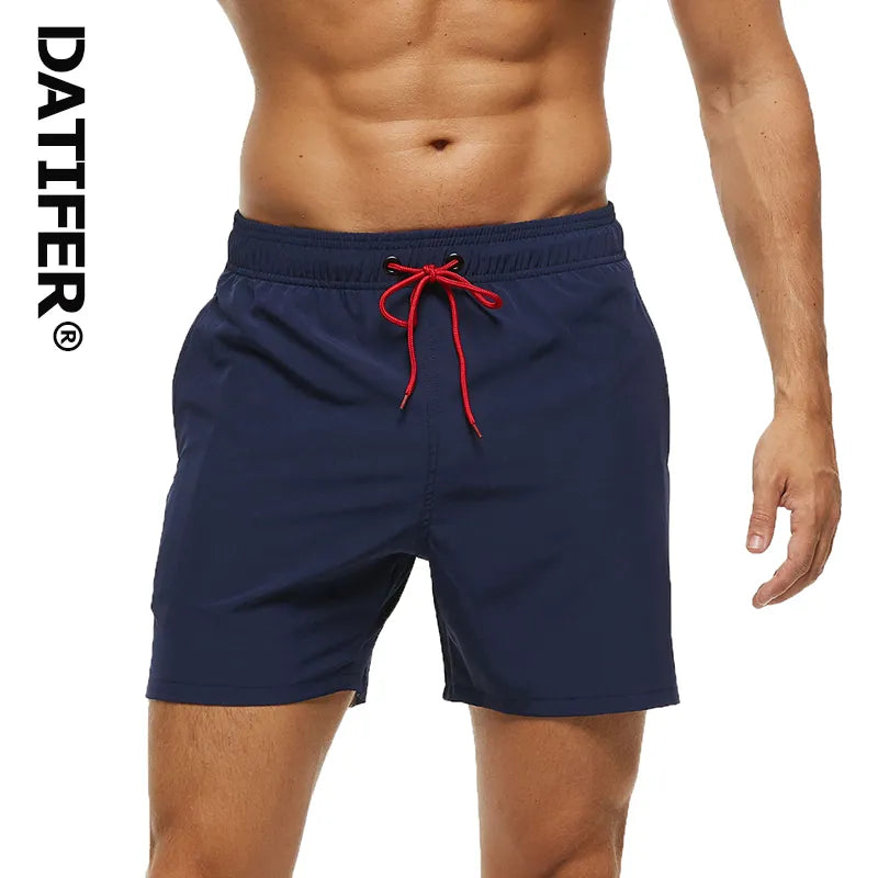 Datifer Summer Quickly Dry Swimming Shorts Men Solid Color Breathable Mesh Liner Plus Size Swimsuit Elastic Waist Running Shorts