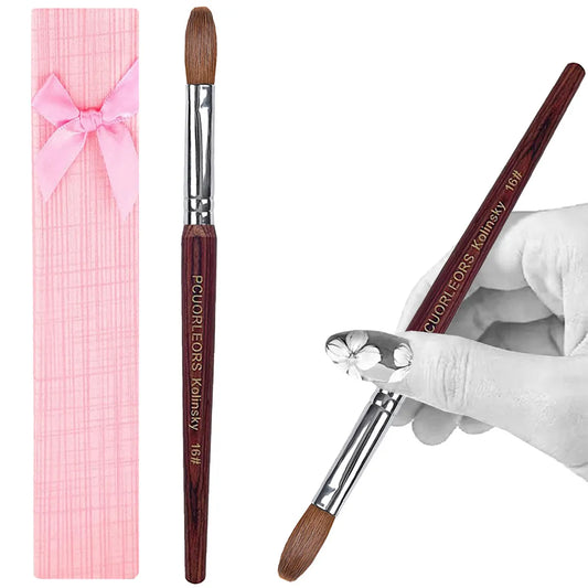 UsiDaer Kolinsky Nail Brush Acrylic with Red Round Wooden Handle and 100% Kolinsky Sable Hair for Crystal UV Gel Painting