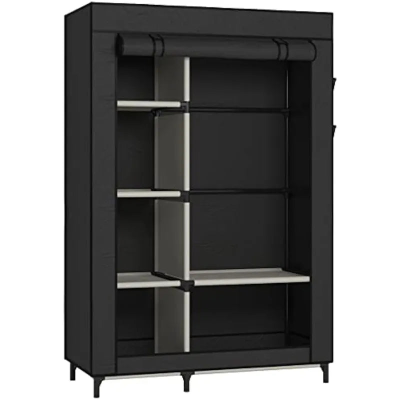 Buzowruil Canvas Wardrobe Portable Closet Wardrobe Clothes Storage with 6 Shelves and Hanging（Black/Black）optional